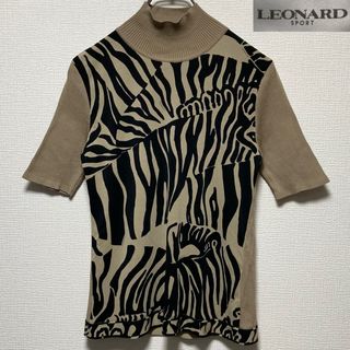 レオナール(LEONARD)のLEONARD リブニット タートルネック 半袖 ゼブラ柄 アニマル柄　切替(シャツ/ブラウス(半袖/袖なし))