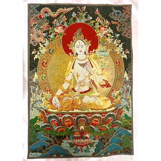 チベット密教 タンカ 刺繍仏画 曼荼羅 白多羅菩薩 ホワイトターラ タペストリー(絵画/タペストリー)