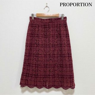 プロポーションボディドレッシング(PROPORTION BODY DRESSING)のPROPORTION チェックフロッキーレースタイトスカート ボルドー(ひざ丈スカート)