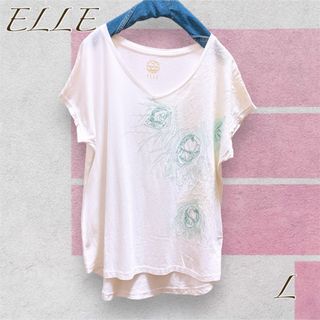 エル(ELLE)の[ELLE] 刺繍入りトップス(白/ホワイト) クジャク 大きめ(カットソー(半袖/袖なし))