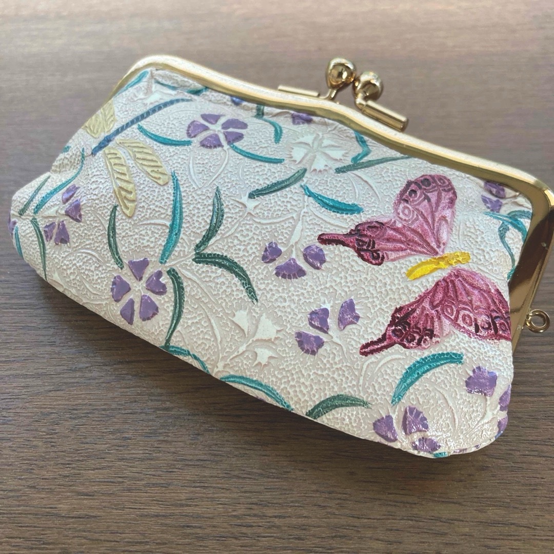 姫路革細工 牛革製 親子がま口（蝶・紫） レディースのファッション小物(財布)の商品写真