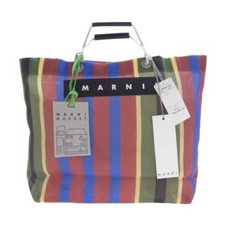 マルニ(Marni)のMARNI マルニ トートバッグ SHMHR08A01 ロゴレザー DEEP LAKE フラワー カフェ ストライプ トートバッグ マルチカラー系 UNI【新古品】【未使用】【中古】(トートバッグ)