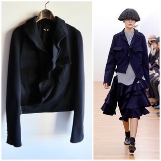 コムデギャルソン(COMME des GARCONS)の美品 コレクション着 コムコム ポリエステル縮絨ウエストベルトジャケット S(ブルゾン)