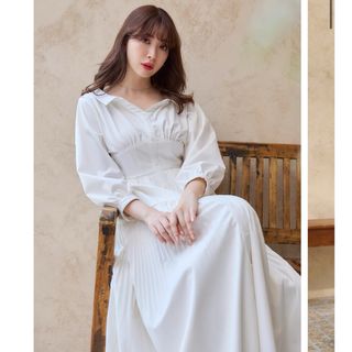 Her lip to Pleated Wool-Blend Long Dress綺麗めワンピース