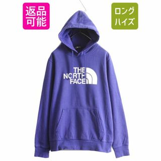 ザノースフェイス(THE NORTH FACE)のノースフェイス プリント スウェット フード パーカー メンズ M 古着 The North Face プルオーバー 裏起毛 トレーナー アウトドア 薄手 青(パーカー)