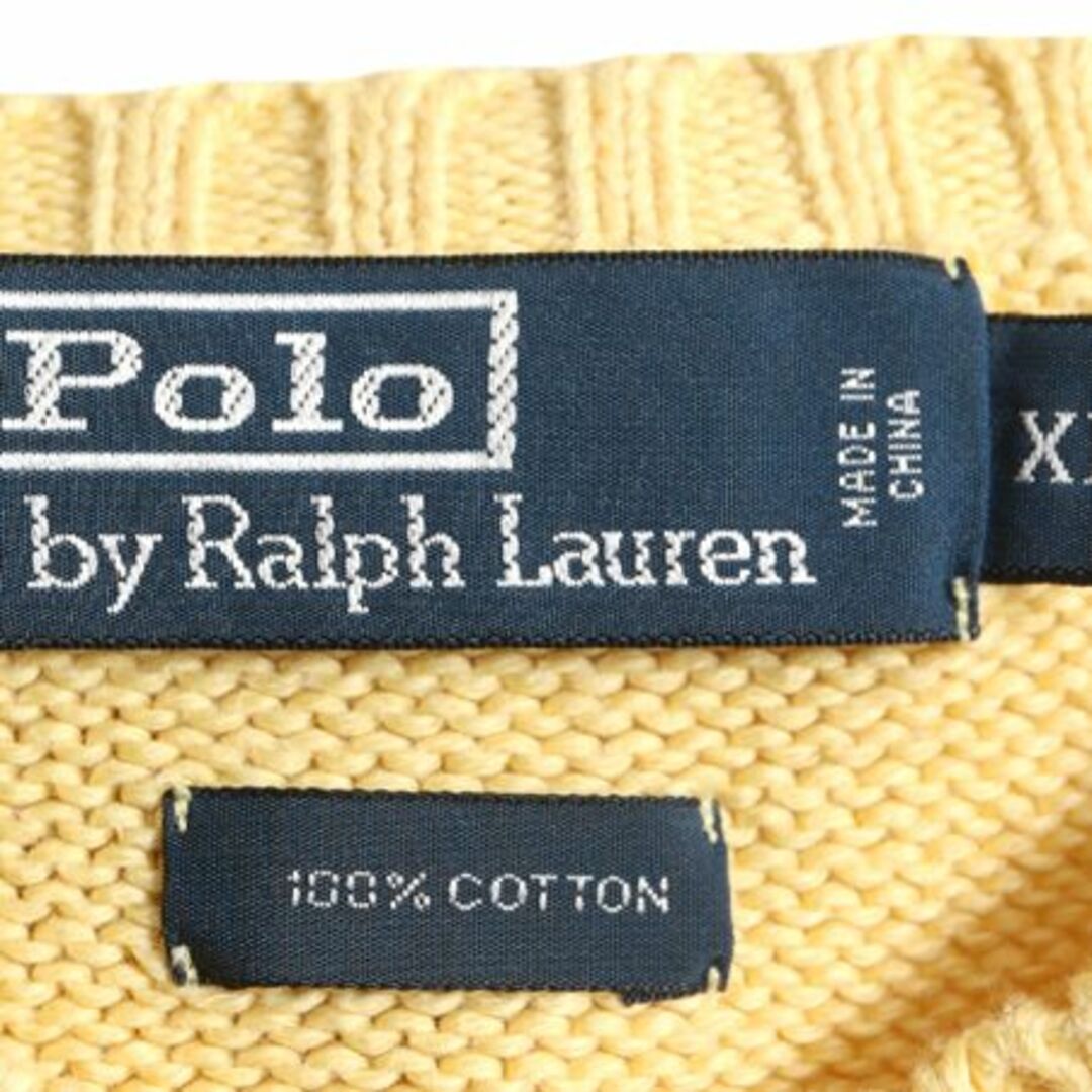 Ralph Lauren(ラルフローレン)の90s ポロ ラルフローレン コットン ニット セーター メンズ XL 古着 90年代 オールド POLO ポニー刺繍 ワンポイント 大きいサイズ イエロー メンズのトップス(ニット/セーター)の商品写真