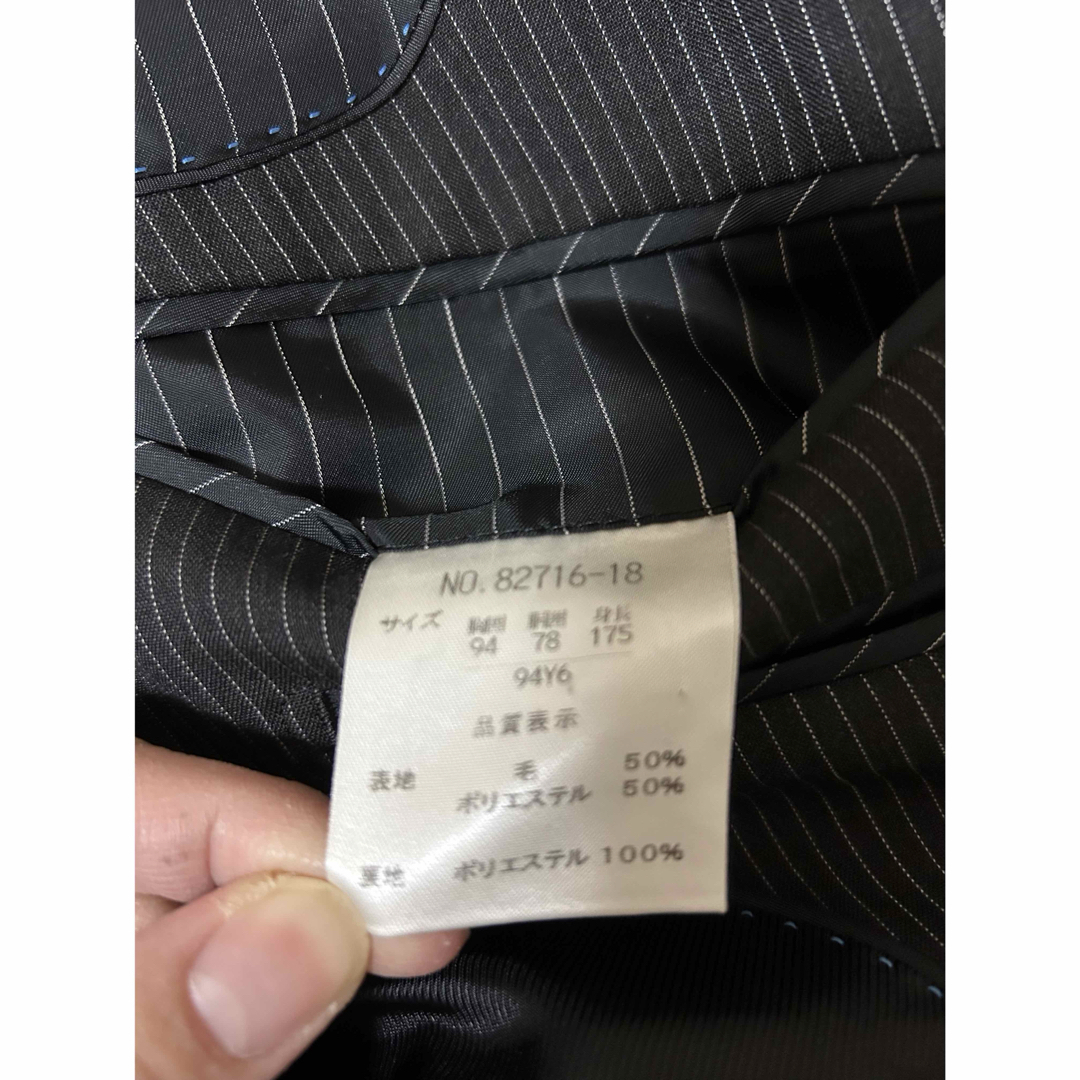 ★値下げ★メンズスーツ上下　黒　ストライプ　Mサイズ メンズのスーツ(その他)の商品写真