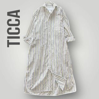 美品▲TICCA ティッカ//ストライプシャツワンピース▲ロングシャツワンピース