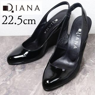 ダイアナ(DIANA)のDIANA ダイアナ 22.5 ウェッジソール エナメル バックストラップ 黒(ハイヒール/パンプス)