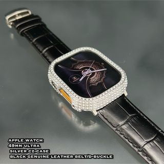 アップルウォッチ(Apple Watch)のアップルウォッチ　ウルトラ ultra czケース　本革ブラックレザー(レザーベルト)