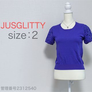 ジャスグリッティー(JUSGLITTY)のJUSGLITTY 袖レース　クルーネック　半袖シフォンカットソー　紫　M(カットソー(半袖/袖なし))