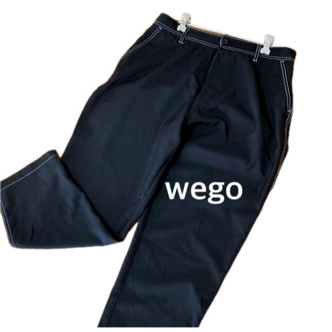 WEGO(ウィゴー)の美品　wego ウィゴー　カジュアルワイドパンツ　ホワイトステッチ　黒 レディースのパンツ(カジュアルパンツ)の商品写真