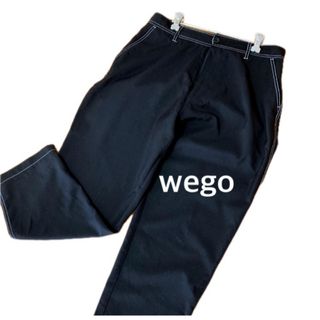 ウィゴー(WEGO)の美品　wego ウィゴー　カジュアルワイドパンツ　ホワイトステッチ　黒(カジュアルパンツ)