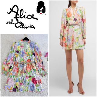 肩幅37cm新品 alice+olivia チェック柄 ベルスリーブ ワンピース ドレス2