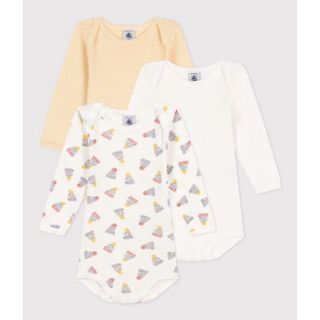 プチバトー(PETIT BATEAU)のmimico様専用　プチバトー24m 長袖ボディ3枚組　ニット帽・ミラレイエロー(ロンパース)