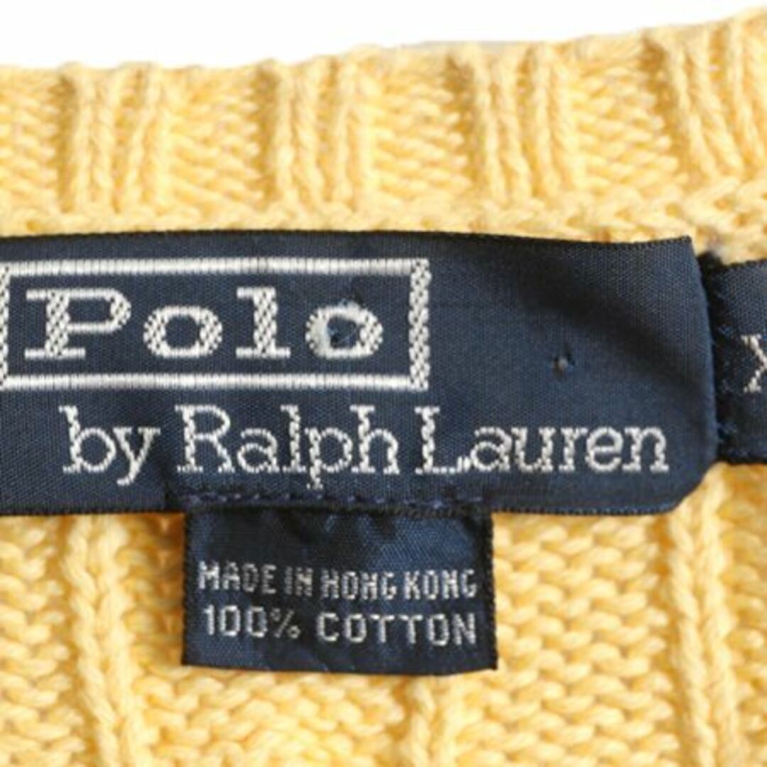 Ralph Lauren(ラルフローレン)の90s ポロ ラルフローレン コットン ケーブル ニット セーター メンズ XL / 90年代 オールド 長袖ニット ポニー刺繍 ワンポイント Vネック メンズのトップス(ニット/セーター)の商品写真