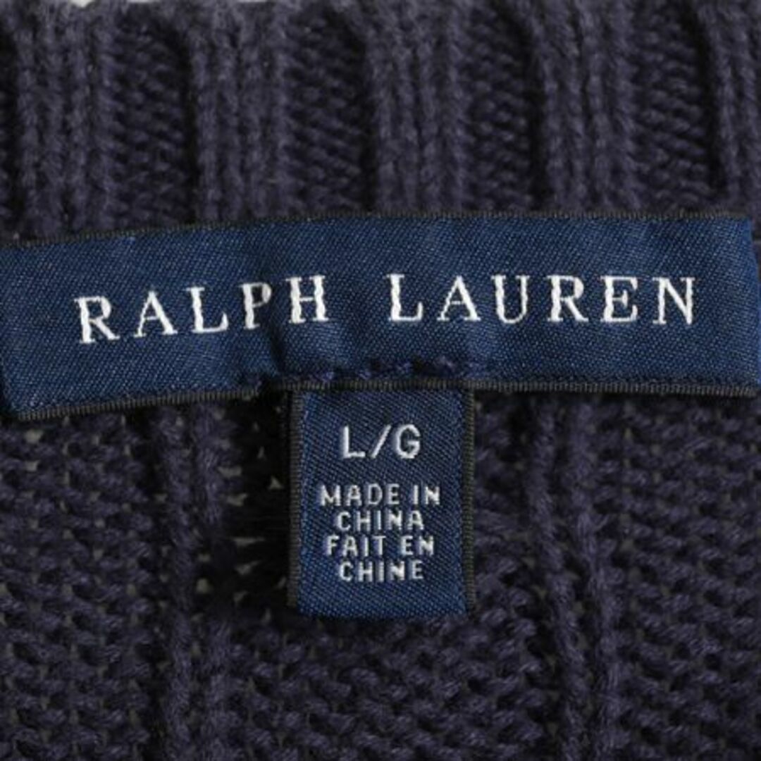 Ralph Lauren(ラルフローレン)のラルフローレン コットン ケーブル ニット セーター レディース L / 古着 ポロ ポニー刺繍 ワンポイント クルーネック 長袖ニット 紺 POLO レディースのトップス(ニット/セーター)の商品写真