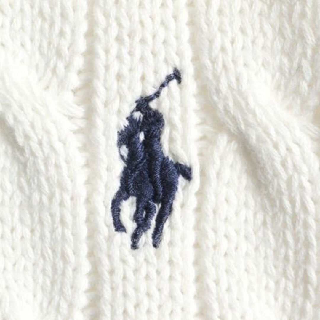 Ralph Lauren(ラルフローレン)のポロ ラルフローレン コットン ケーブル ニット セーター レディース L / POLO 長袖ニット ワンポイント ポニー刺繍 クルーネック ホワイト レディースのトップス(ニット/セーター)の商品写真