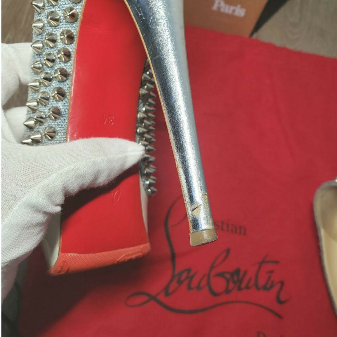 Christian Louboutin(クリスチャンルブタン)のクリスチャンルブタン デニム スパイク オープントゥ パンプス 34 22cm レディースの靴/シューズ(ハイヒール/パンプス)の商品写真