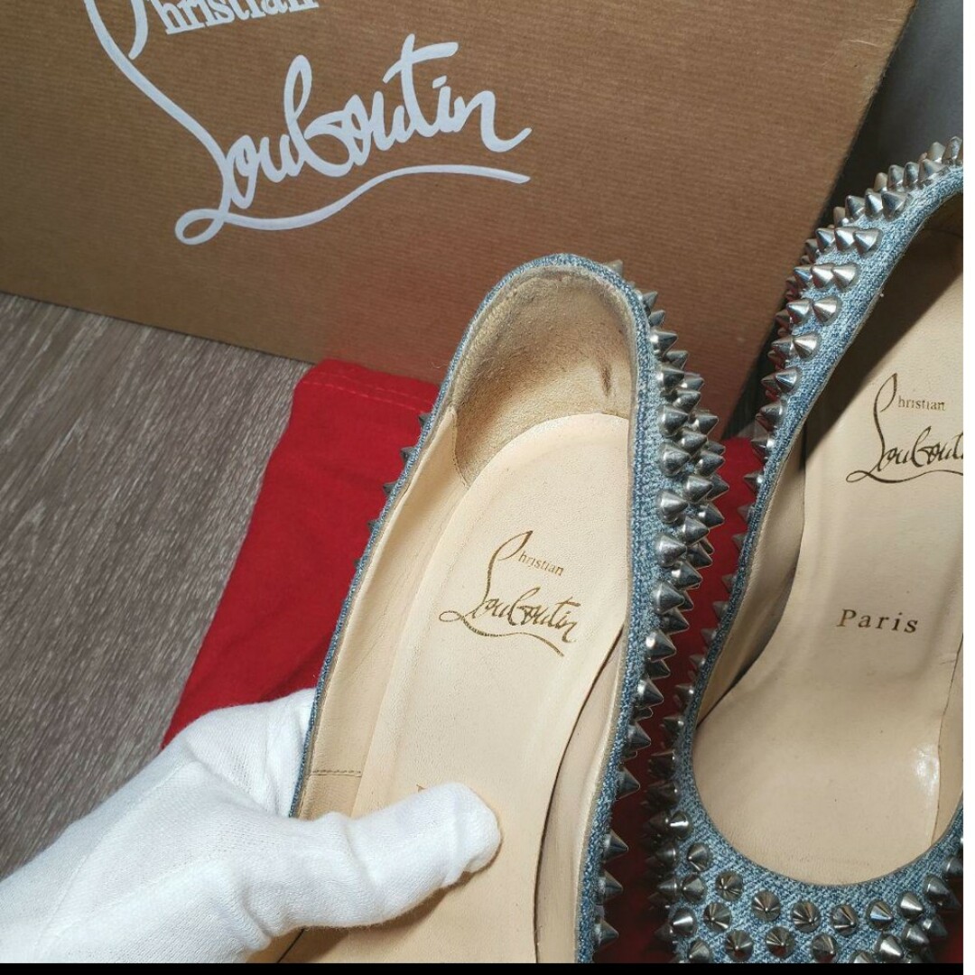 Christian Louboutin(クリスチャンルブタン)のクリスチャンルブタン デニム スパイク オープントゥ パンプス 34 22cm レディースの靴/シューズ(ハイヒール/パンプス)の商品写真