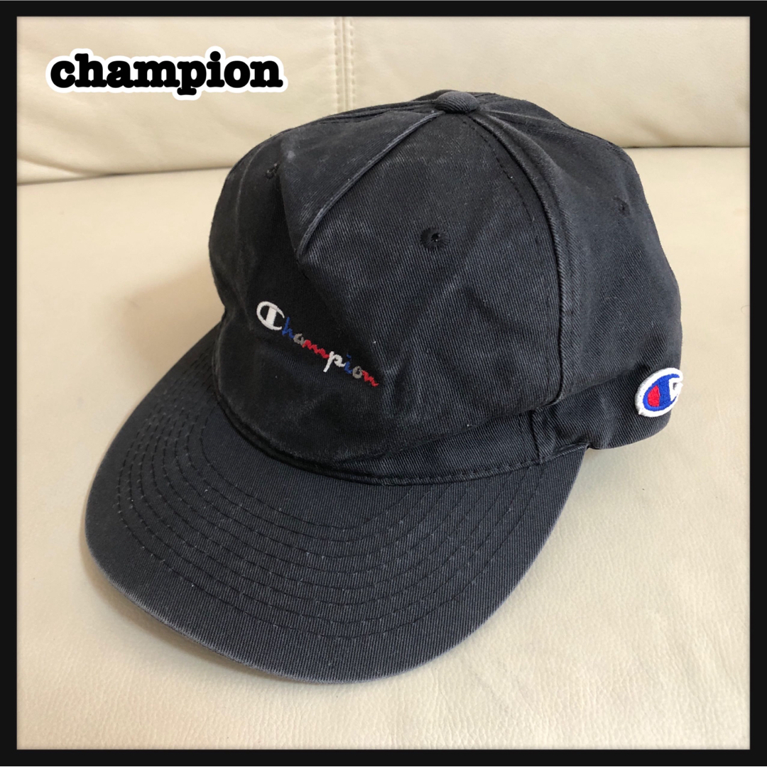 【チャンピオン】帽子　キャップ　刺繍　黒ブラック　目玉　ワンポイントロゴHY | フリマアプリ ラクマ