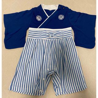 男の子　袴ロンパース　青　70サイズ　お食い初め　初節句　(和服/着物)