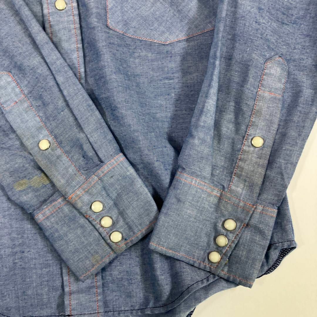 古着　ウエスタンシャツ　スナップボタン　ブルー　薄手 メンズのトップス(シャツ)の商品写真