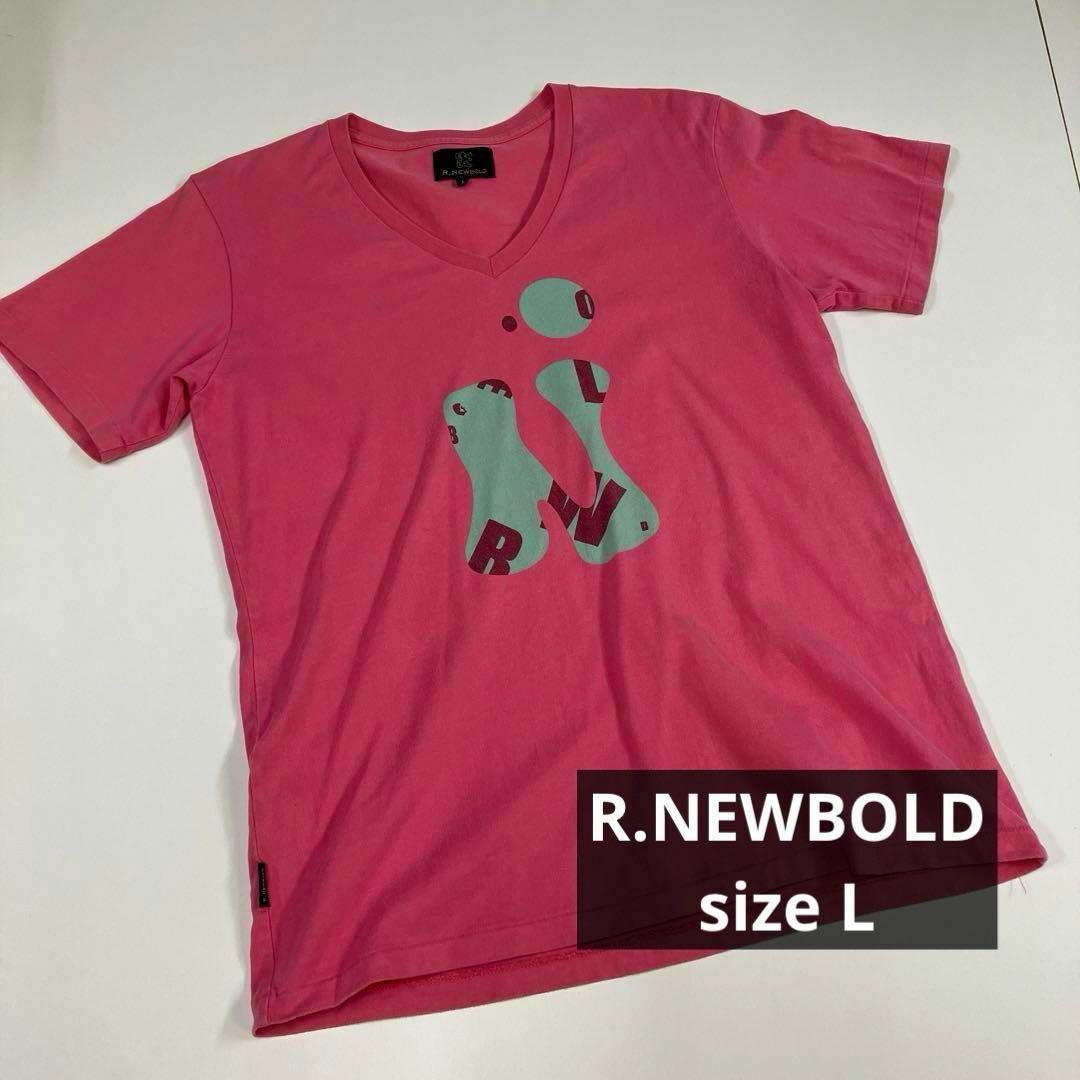 R.NEWBOLD(アールニューボールド)のR.NEWBOLD アールニューボールド　Tシャツ　Ｖネック　ピンク　古着　L メンズのトップス(Tシャツ/カットソー(半袖/袖なし))の商品写真