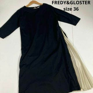 フレディアンドグロスター(FREDY & GLOSTER)のFREDY&GLOSTER サイドプリーツワンピース　ブラック　36(ロングワンピース/マキシワンピース)