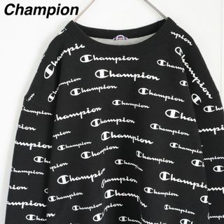 チャンピオン(Champion)の【希少】チャンピオン／スウェット　総柄　刺繍ロゴ　XLサイズ　USA規格　裏起毛(スウェット)