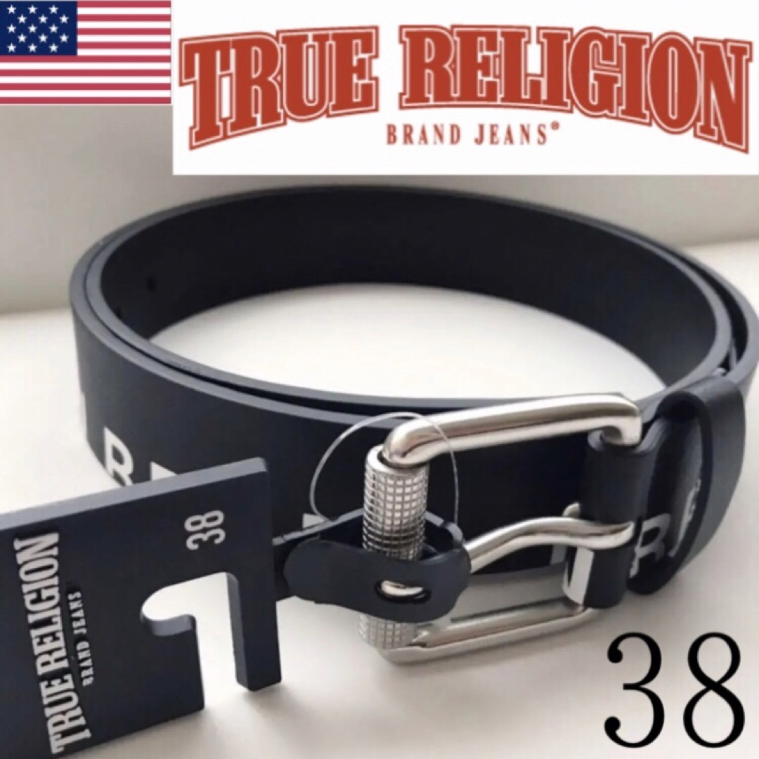 True Religion(トゥルーレリジョン)のレア【新品】トゥルーレリジョン USA メンズ レザー ベルト 38 黒 メンズのファッション小物(ベルト)の商品写真