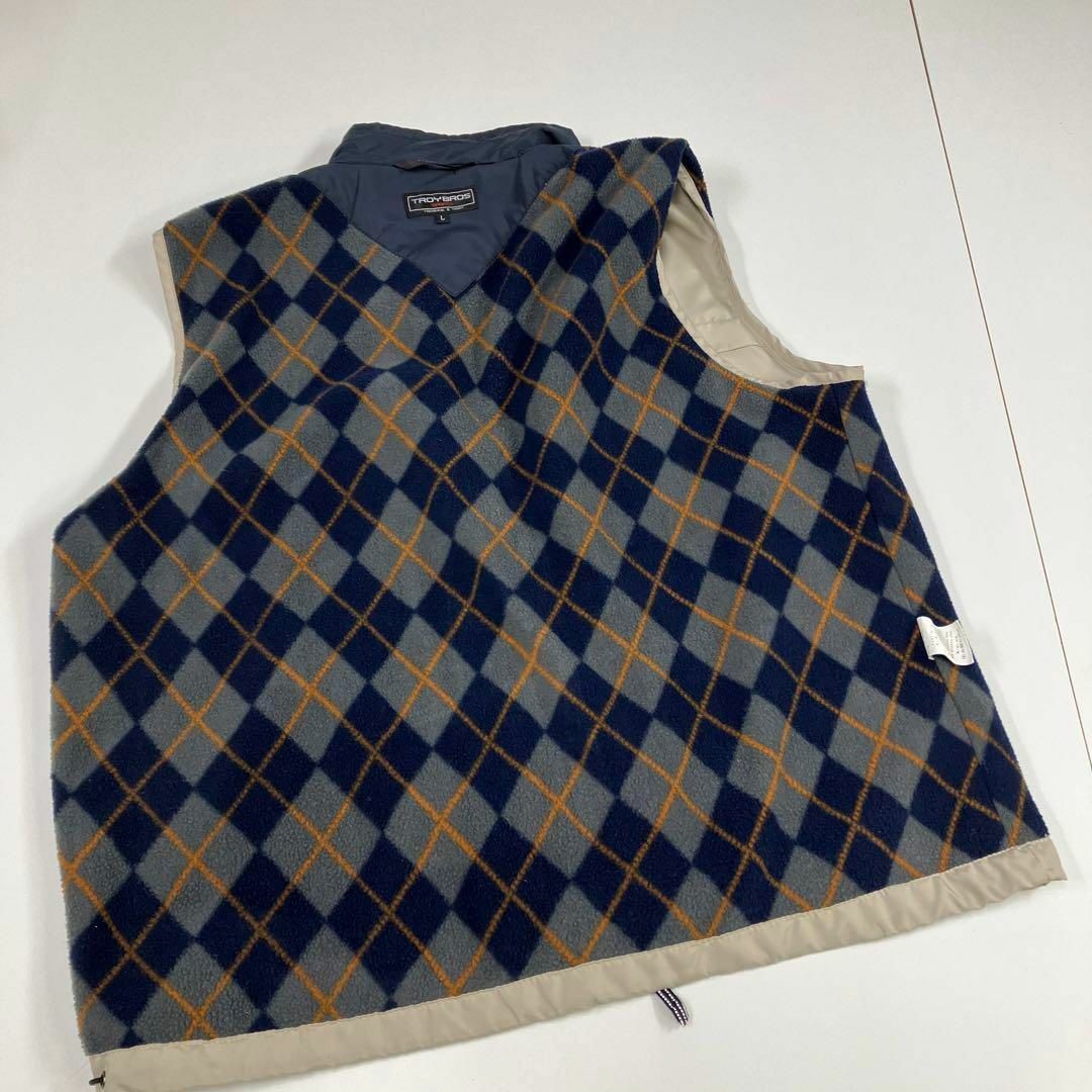 Troy Bros ナイロンベスト アーガイルボア 古着 L