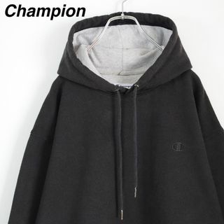 チャンピオン(Champion)の【3XLサイズ】チャンピオン／パーカー　刺繍ロゴ　USA規格　裏起毛　ブラック(パーカー)