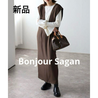 ボンジュールサガン(BONJOUR SAGAN)の【Bonjour Sagan】 V開きIラインジャンパースカート　ブラウン(サロペット/オーバーオール)