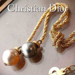 クリスチャンディオール(Christian Dior)の希少美品　Dior　ドイツ製ヴィンテージ　ラリアットネックレス　ゴールド　パール(ネックレス)