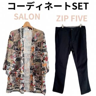 ジップファイブ(ZIP FIVE)の【美品】コーディネートset 柄シャツ パンツ アメカジ 韓国 ゆったり L(スラックス)