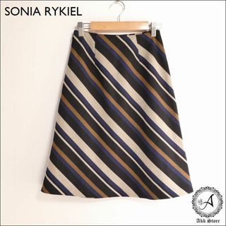 ソニアリキエル(SONIA RYKIEL)のSONIA RYKIEL 膝丈スカート フレア レジメンタル ウール XS(ひざ丈スカート)