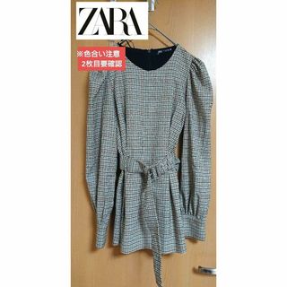 ザラ(ZARA)のZARA レディース S チェック ベルト付き ボリュームスリーブチュニック(チュニック)