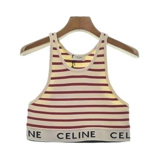 CELINE セリーヌ タンクトップ L 赤xアイボリー(ボーダー) 【古着】【中古】