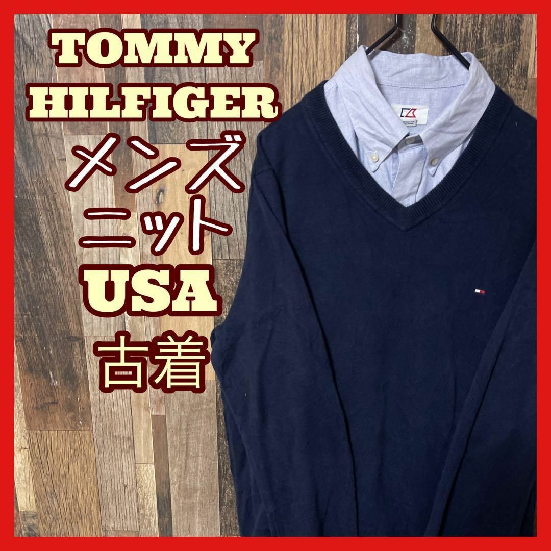 TOMMY HILFIGER(トミーヒルフィガー)のトミーヒルフィガー メンズ セーター L ネイビー ニット 古着 90s 長袖 メンズのトップス(ニット/セーター)の商品写真