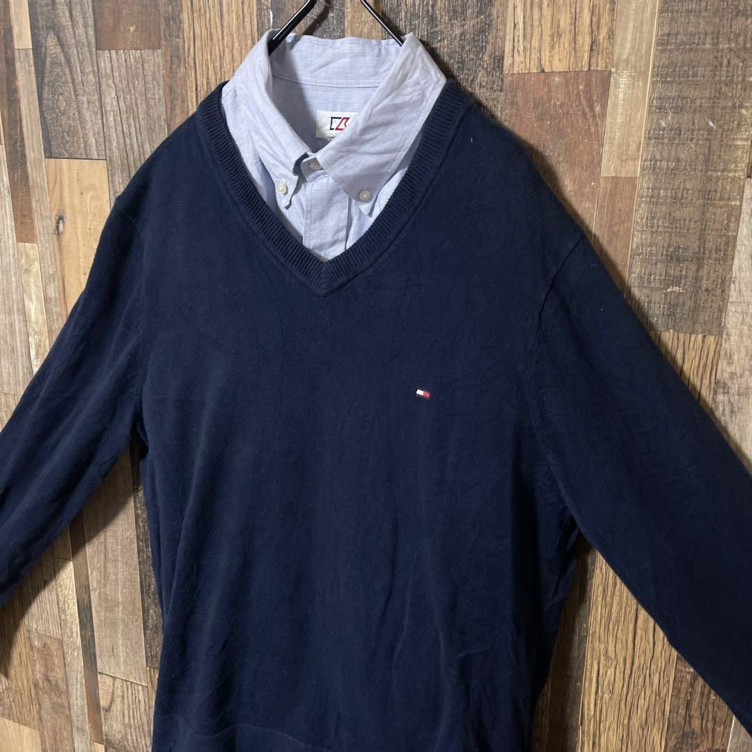 TOMMY HILFIGER(トミーヒルフィガー)のトミーヒルフィガー メンズ セーター L ネイビー ニット 古着 90s 長袖 メンズのトップス(ニット/セーター)の商品写真