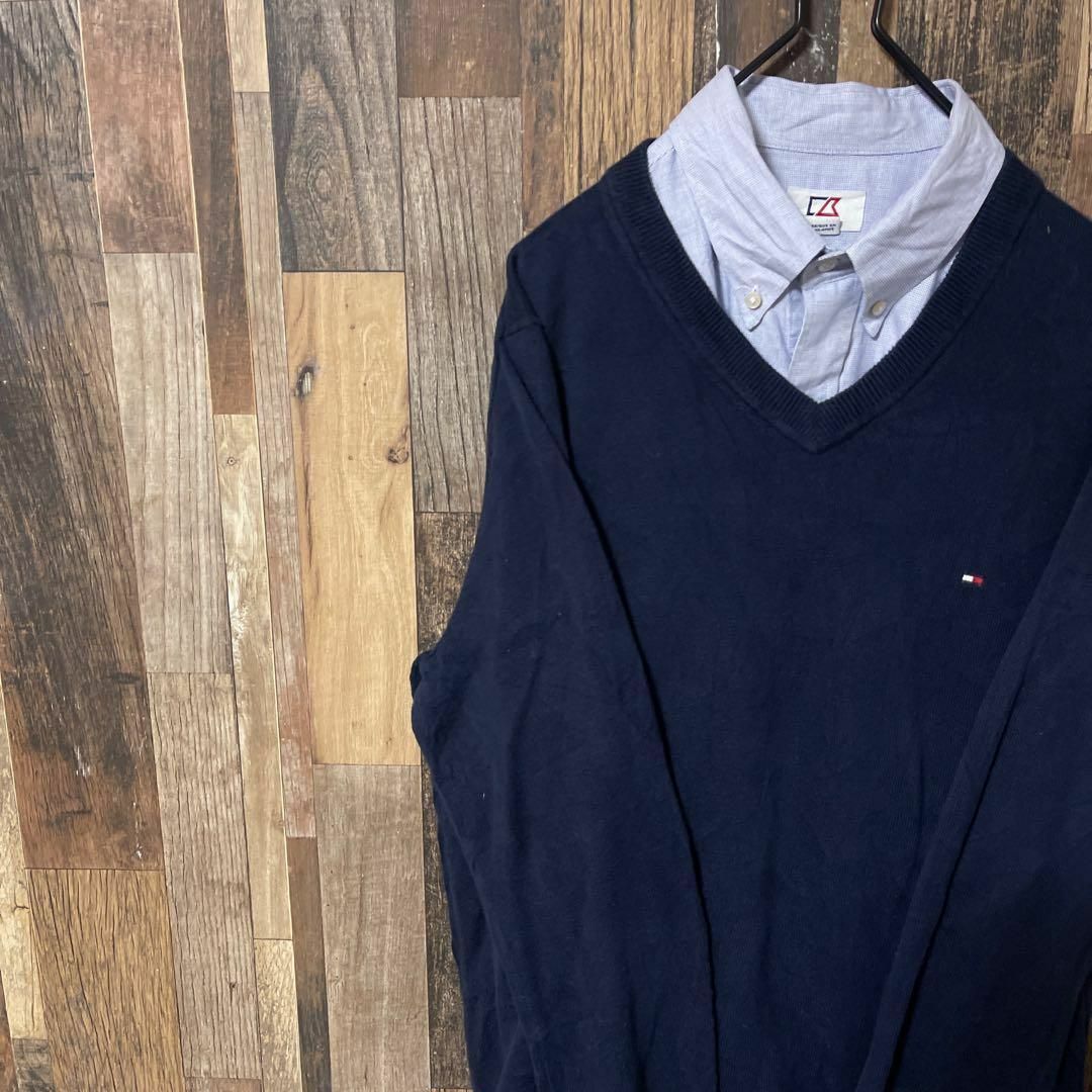 TOMMY HILFIGER(トミーヒルフィガー)のトミーヒルフィガー メンズ セーター L ネイビー ニット 古着 90s 長袖 メンズのトップス(ニット/セーター)の商品写真