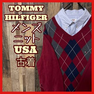 トミーヒルフィガー(TOMMY HILFIGER)のトミーヒルフィガー メンズ セーター M レッド ニット 古着 90s 長袖(ニット/セーター)