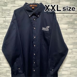 シャツ(shirts)のUSA古着　ワークシャツ　XXL　長袖　ボタンダウン　ネイビー　企業ロゴ　刺繍(シャツ)