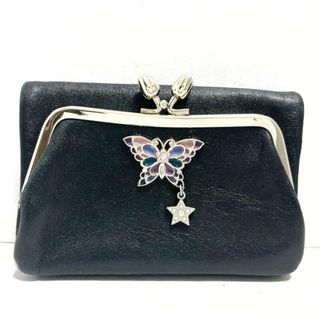 アナスイ(ANNA SUI)のANNA SUI(アナスイ) 2つ折り財布 - 黒×ネイビー×マルチ バタフライ(蝶)/フラワー(花)/スター(星)/がま口 レザー(財布)