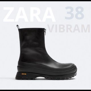 ザラ(ZARA)のZARA VIBRAM レザーショートブーツ　38(ブーツ)