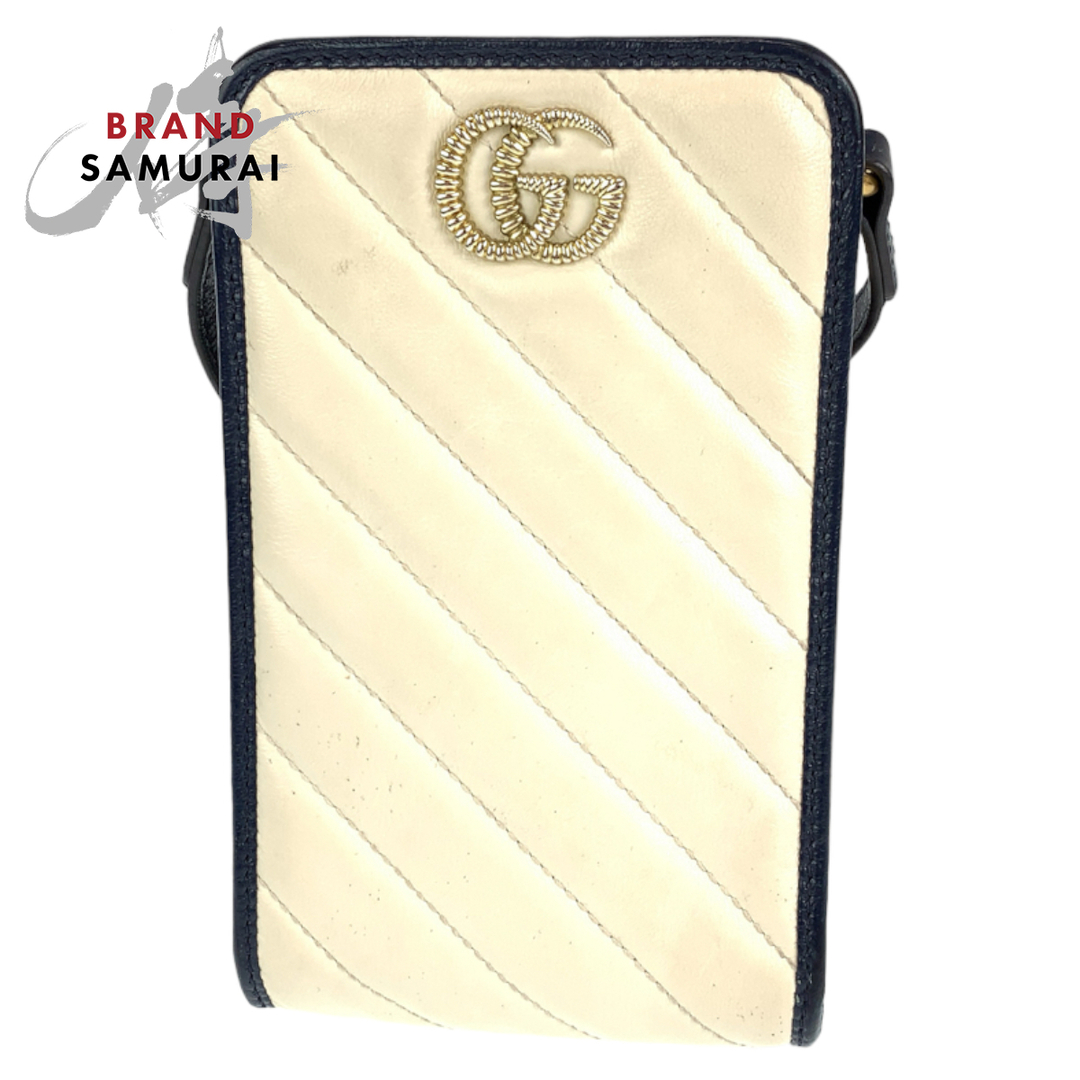 GUCCI グッチ GGマーモント ネイビー 紺 アイボリー レザー 627369 ポーチ スマホケース レディース 404908 