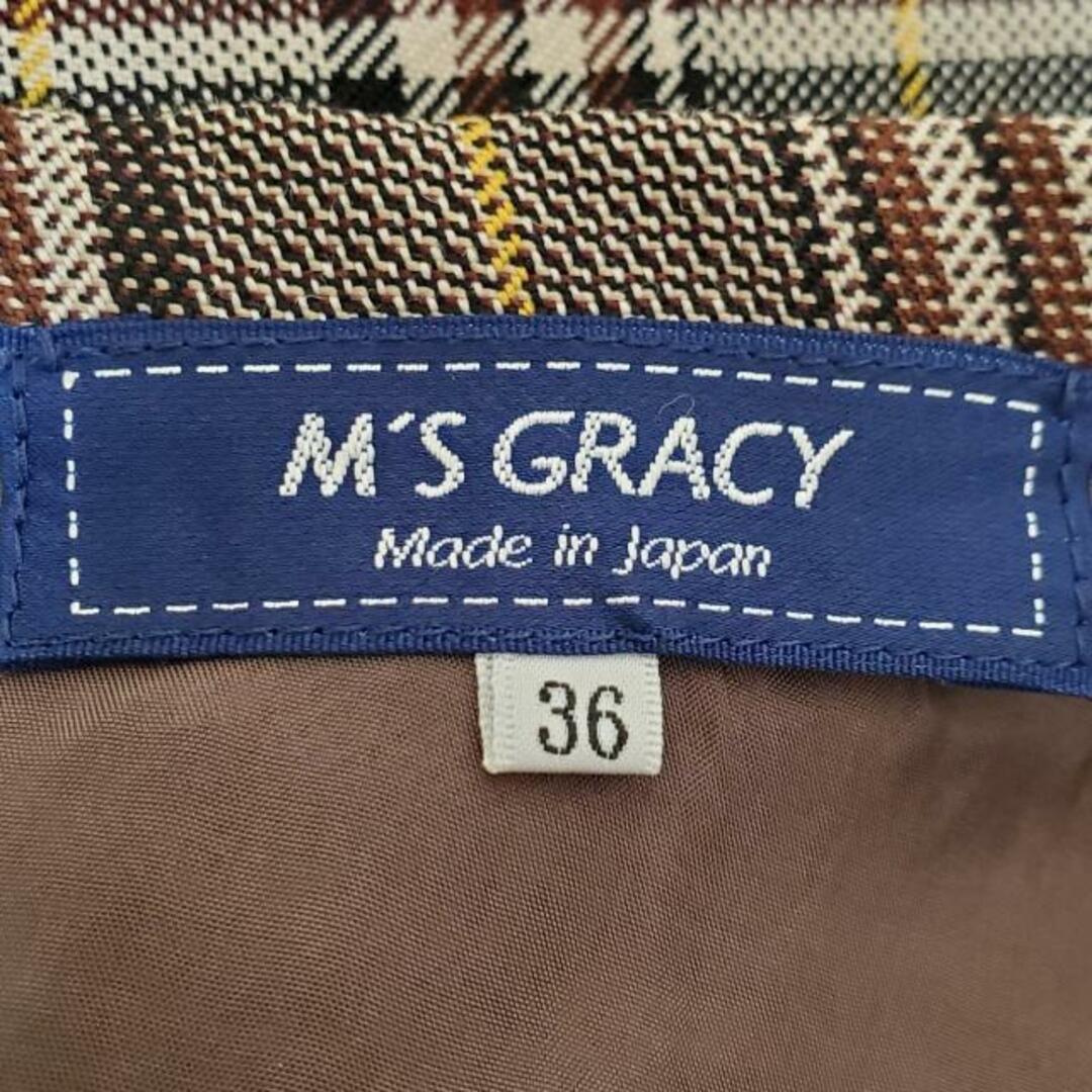 M'S GRACY(エムズグレイシー)のM'S GRACY(エムズグレイシー) スカート サイズ36 S レディース美品  - アイボリー×ダークブラウン×マルチ ひざ丈/ツイード/チェック柄 レディースのスカート(その他)の商品写真