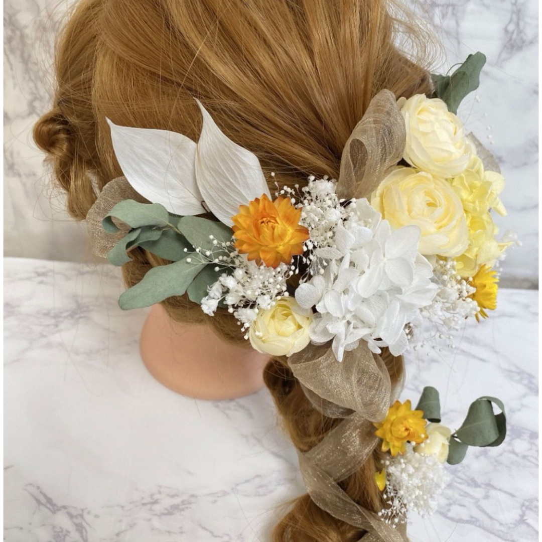 髪飾り　結婚式　卒業式　黄色 ドライフラワー  ハンドメイドのアクセサリー(ヘアアクセサリー)の商品写真