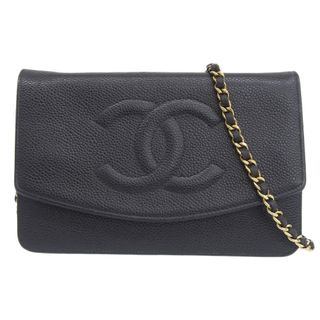 シャネル(CHANEL)の【本物保証】 シャネル CHANEL チェーンウォレット ココマーク ロゴ キャビアスキン 黒 ブラック シール付 7番台 A13509 希少 レア(財布)